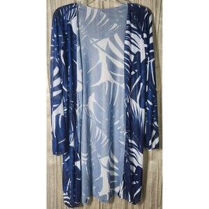 Blue White Tropical Palm Mesh Open Swim Cover Up XL Grecian Resort Boho Sheer